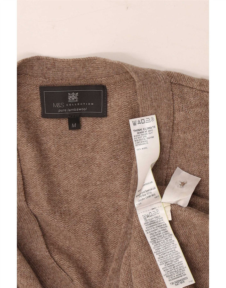 Marks & Spencer Męski sweter kardigan Średni brązowy wełniany