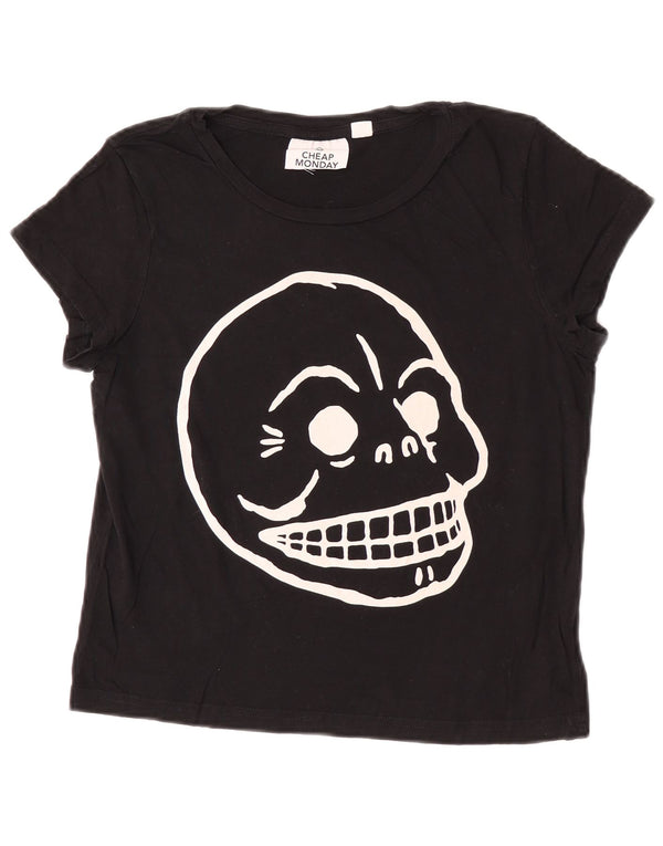 Tania koszulka damska Monday Crop Graphic Top UK 12 Średnia czarna bawełna