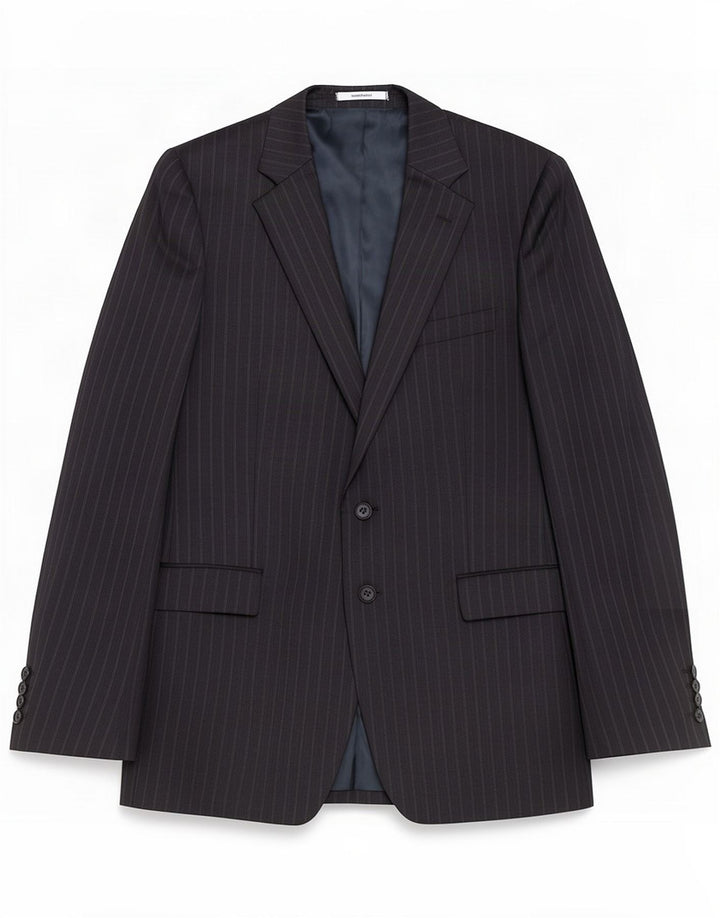 Jaeger Mens 2 Button Blazer Jacket UK 40 Large Navy Blue Striped Wool