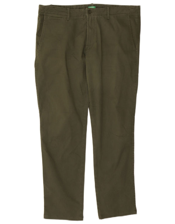 Męskie proste spodnie chino Benetton IT 54 2XL W40 L30 Khaki Cotton