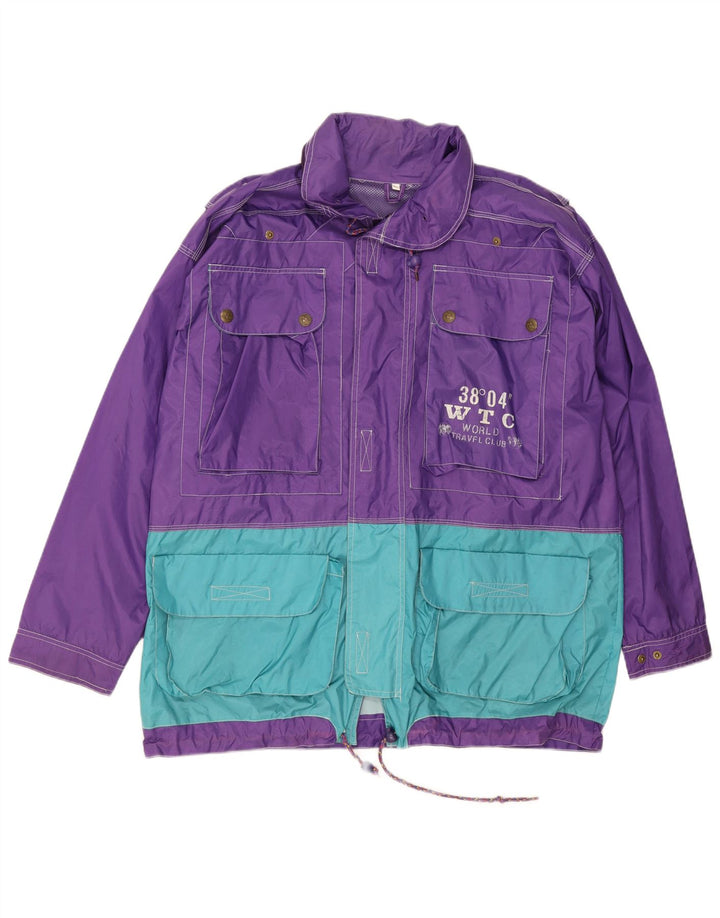 VINTAGE Mens Graphic Rain Jacket UK 42 XL Purple Colourblock Polyester
