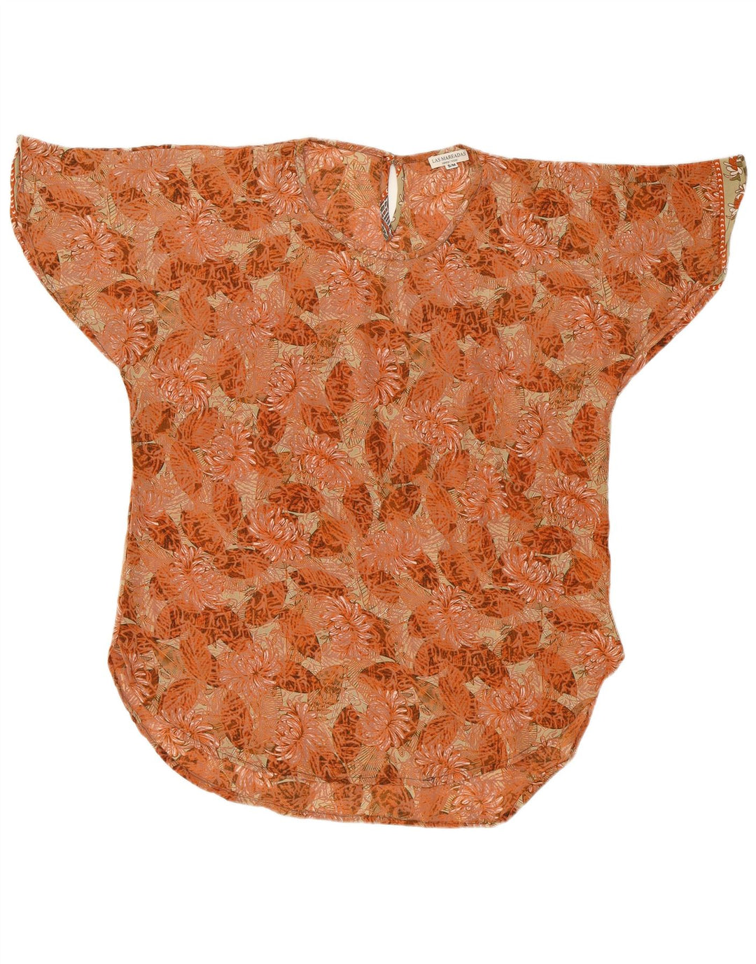 LAS MAREADAS Damska bluzka oversize Top UK 10 Small Orange Floral Jedwab