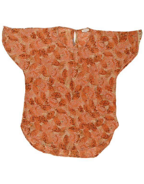 LAS MAREADAS Damska bluzka oversize Top UK 10 Small Orange Floral Jedwab