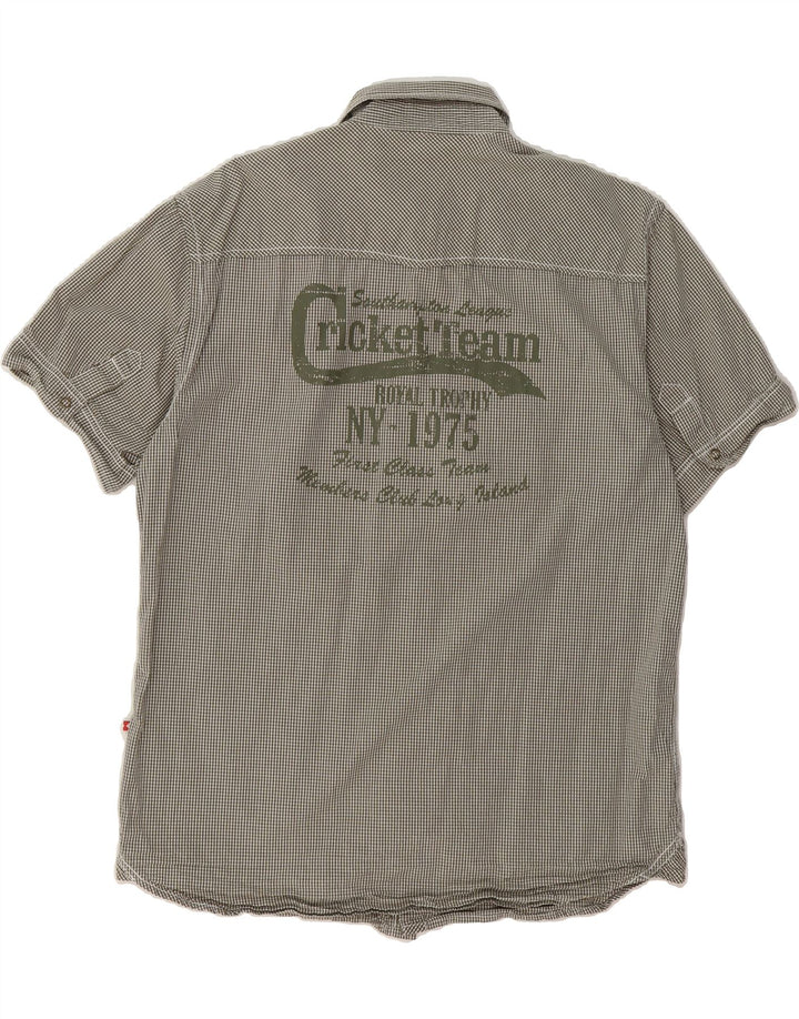 PECKOTT Mens Graphic Short Sleeve Shirt Large Khaki Gingham Cotton Vintage Peckott and Second-Hand Peckott from Messina Hembry 