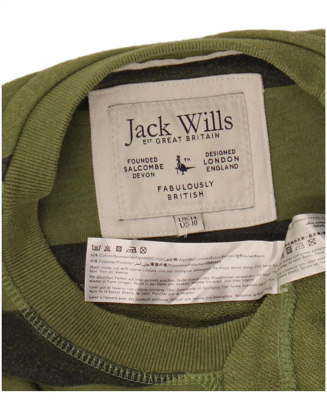 JACK WILLS Damski sweter oversize UK 14 w duże paski khaki