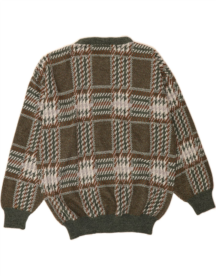GALA Mens Crew Neck Jumper Sweater Large Khaki Plaid Acrylic Vintage Gala and Second-Hand Gala from Messina Hembry 