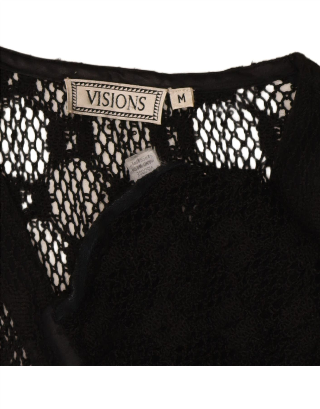 Vintage damski sweter bez rękawów, przezroczysty top UK 12, średni czarny