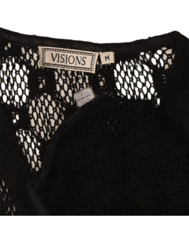 Vintage damski sweter bez rękawów, przezroczysty top UK 12, średni czarny