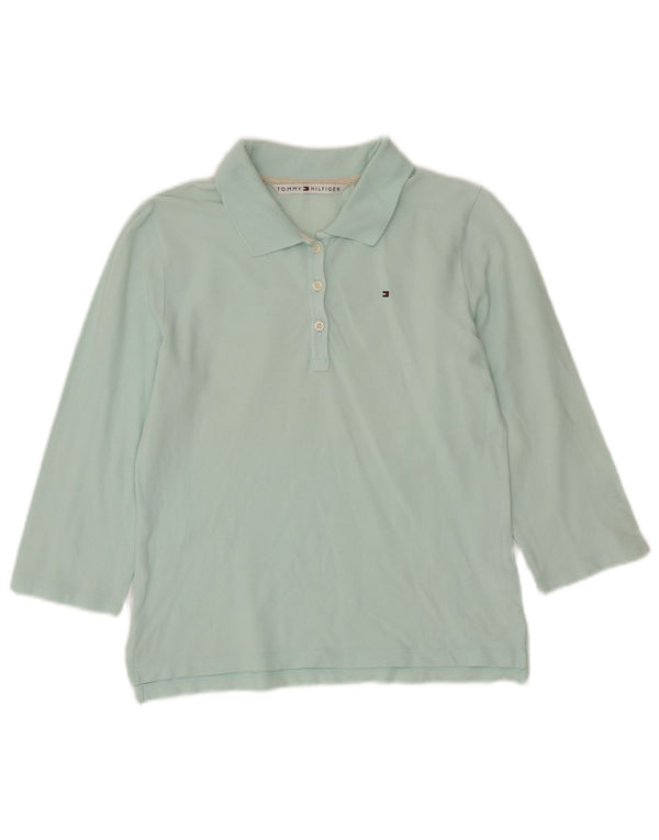 Damska koszulka polo Tommy Hilfiger z rękawem 3/4, UK 12, średnia turkusowa bawełna
