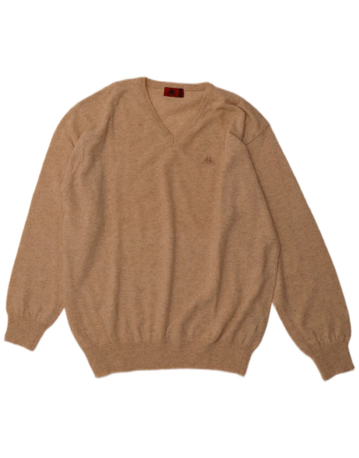 Męski sweter KAPPA z dekoltem w kształcie litery V, XL, beżowa, z owczej wełny