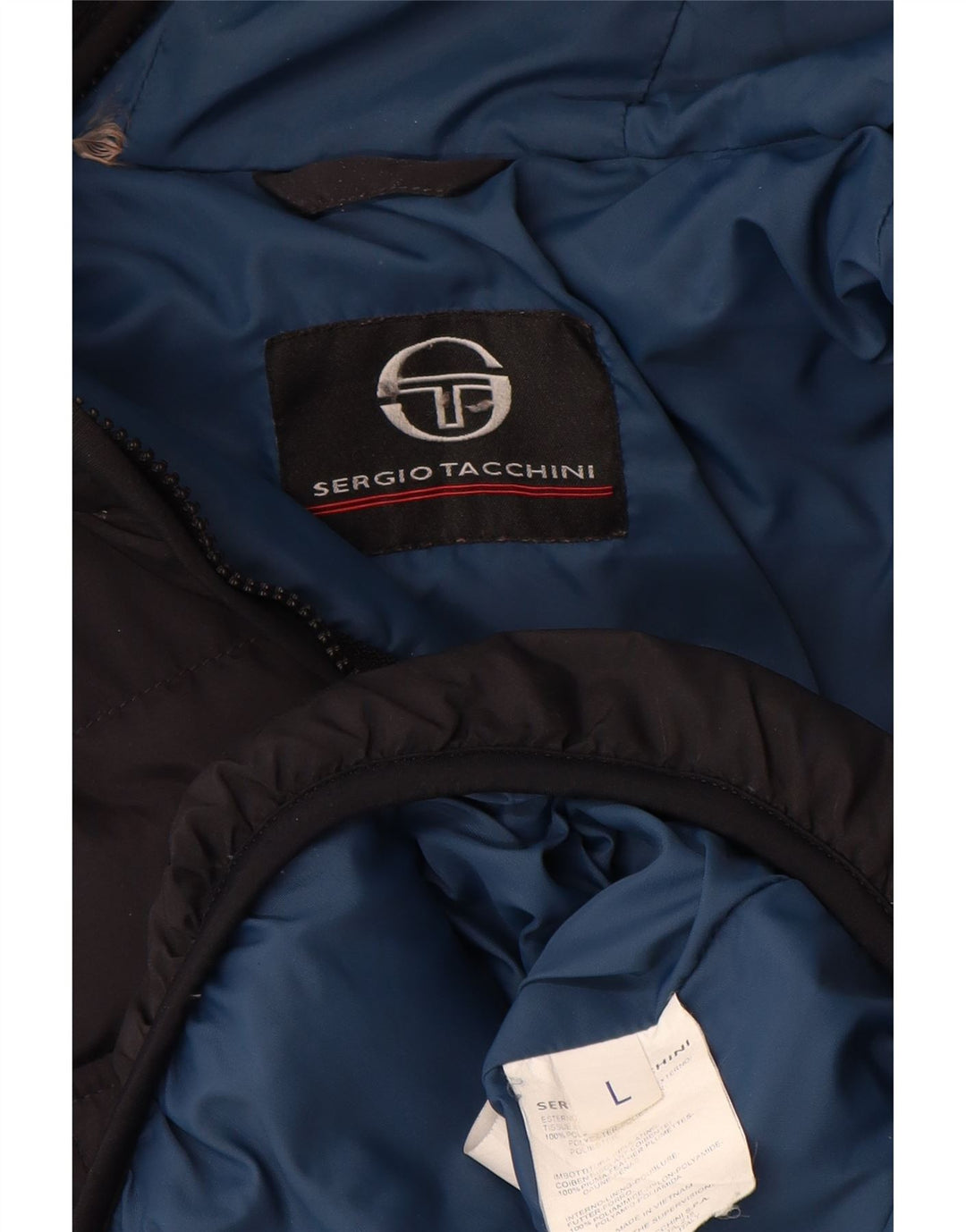 Męska ocieplana kurtka z kapturem Sergio Tacchini UK 40, duża, czarna, poliestrowa