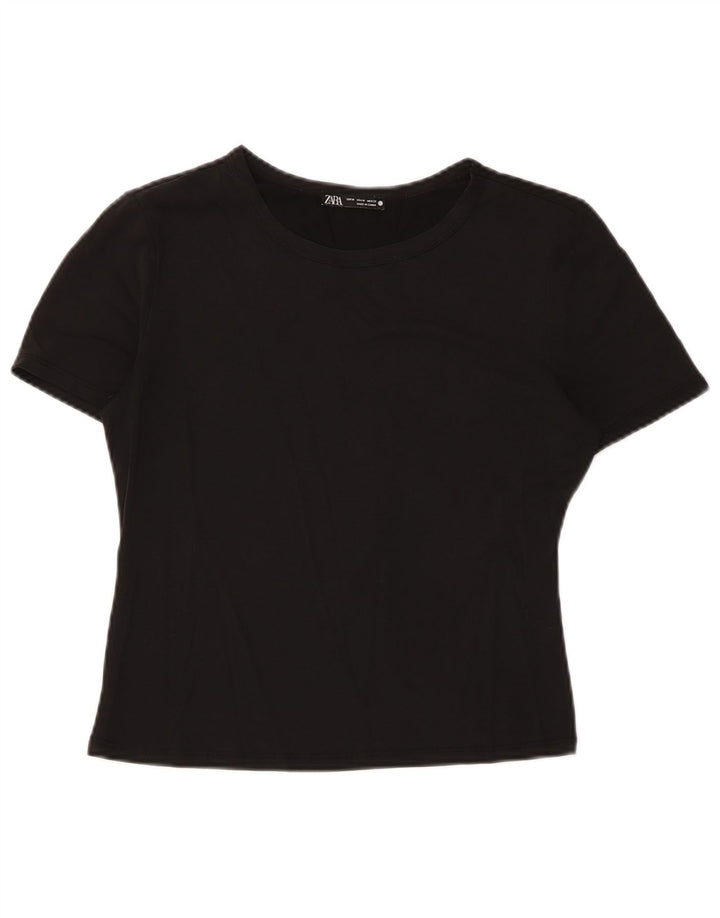 Damski krótki t-shirt Zara UK 12, średni czarny modal