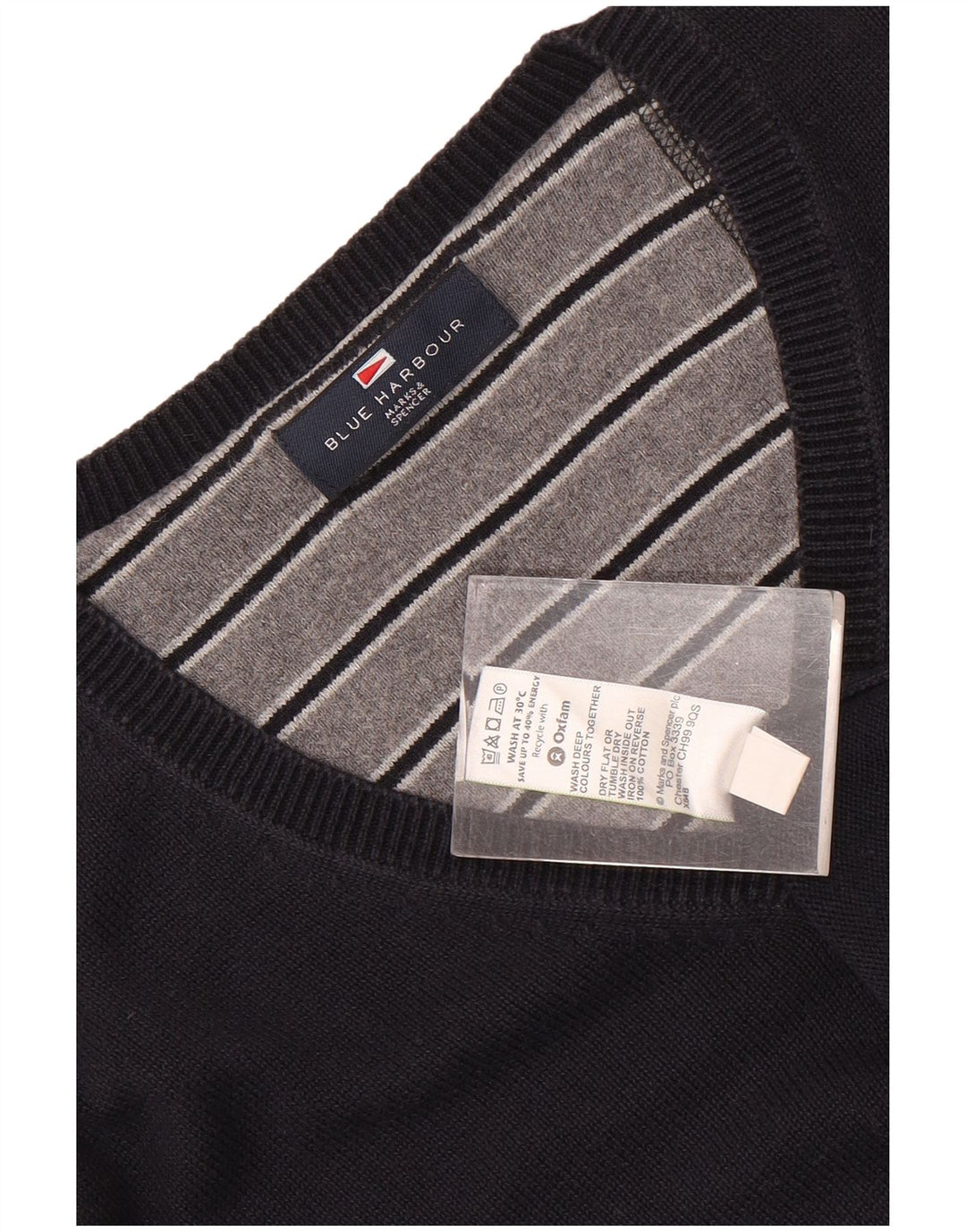 Męski sweter Marks & Spencer Blue Harbor z dekoltem w kształcie litery V, duży, granatowy