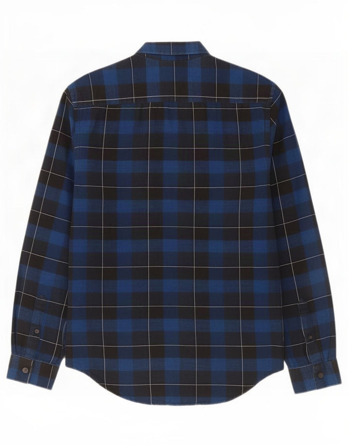 Męska koszula flanelowa Zara, mała, bawełniana, granatowa w kratę