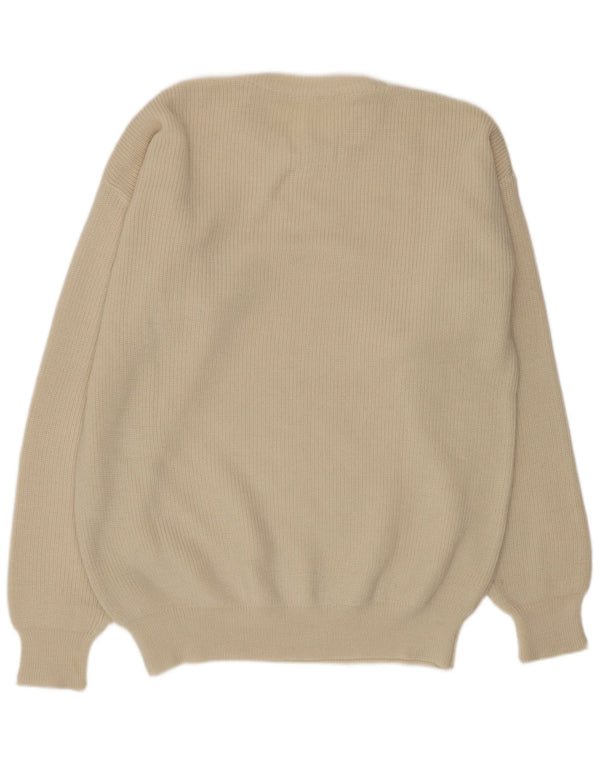 Vintage męski sweter z okrągłym dekoltem XL w kolorze złamanej bieli, akryl