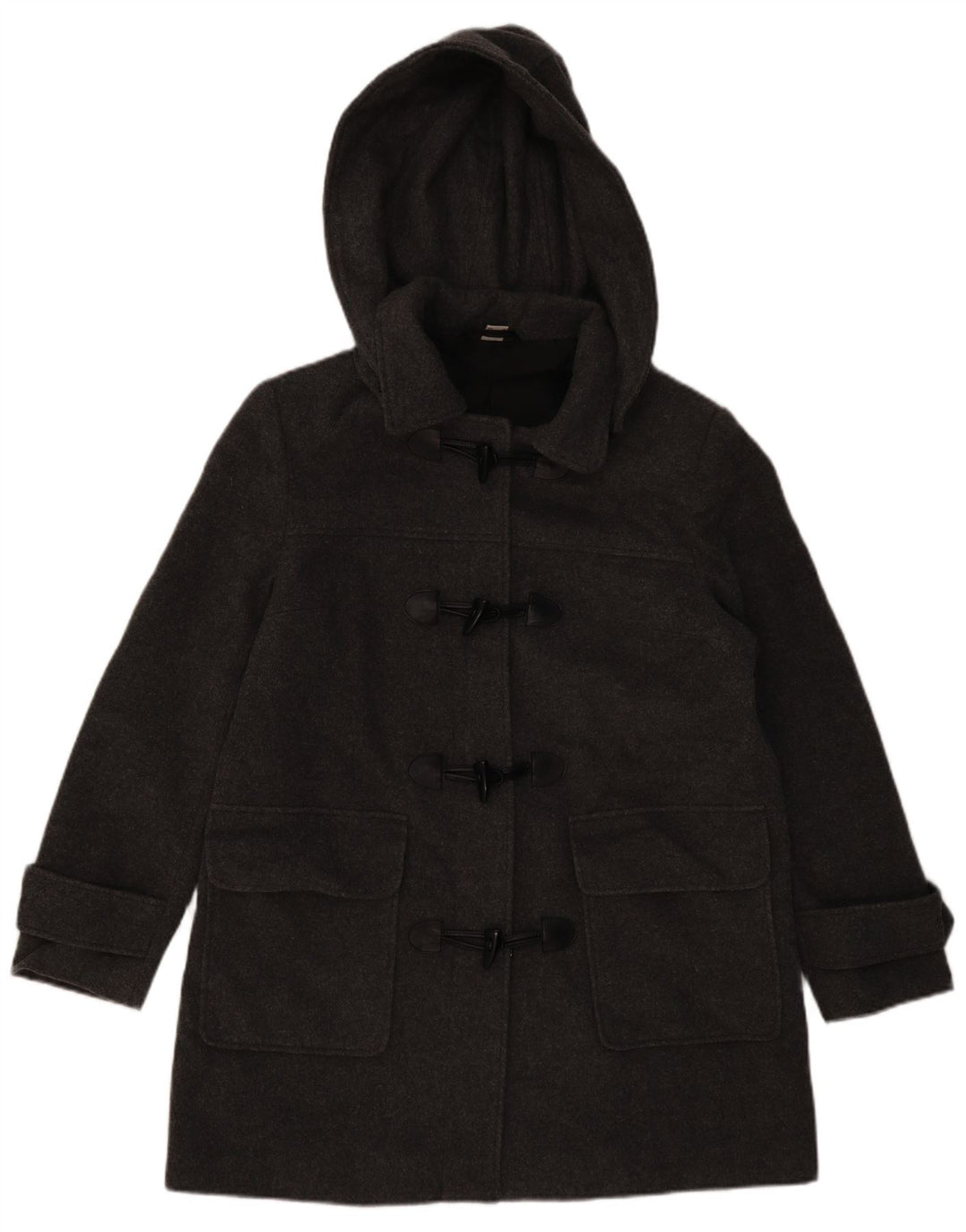 Damski płaszcz z kapturem VINTAGE UK 16, duży, szary, wełniany