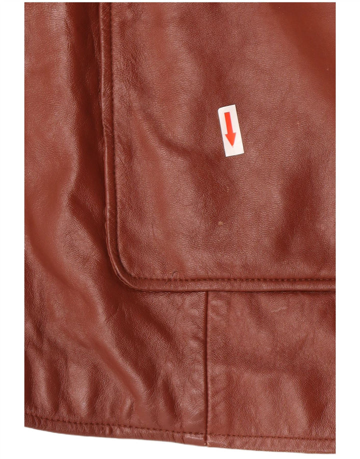 Klasyczna damska marynarka skórzana zapinana na 3 guziki UK 26 5XL Brązowa skóra