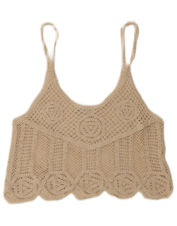Damski top na ramiączkach Crochet Crochet Zara UK 12 średni beż