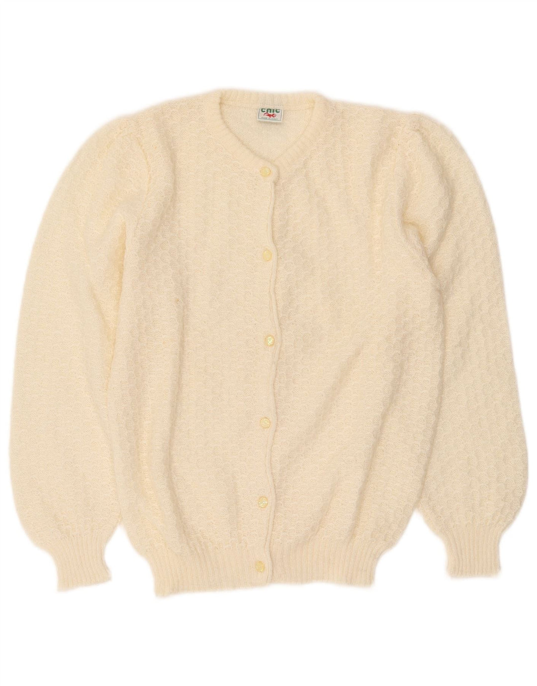 Sweter damski w stylu vintage, rozpinany UK 10, mały, w kolorze złamanej bieli