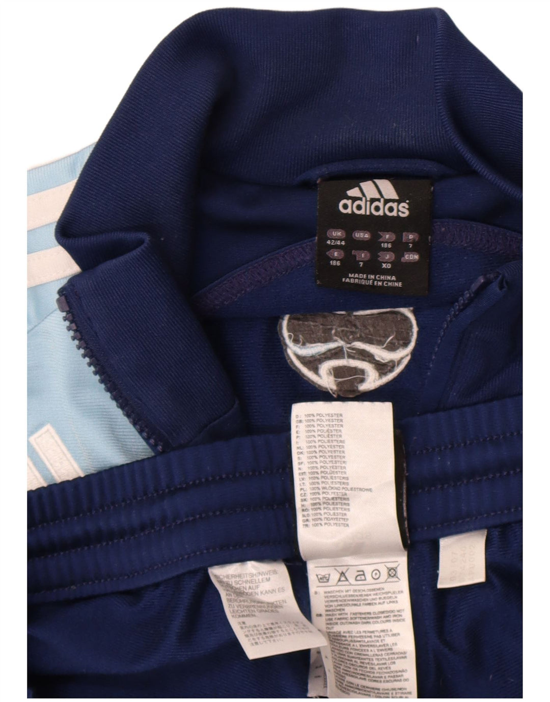 Adidas Męski pełny dres UK 42/44 Duży granatowy poliester z blokami kolorów