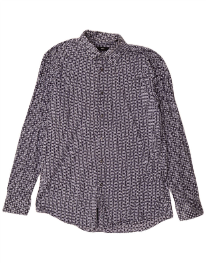 Męska koszula slim fit Hugo Boss z abstrakcyjnym wzorem, rozmiar 43 17 XL, granatowa