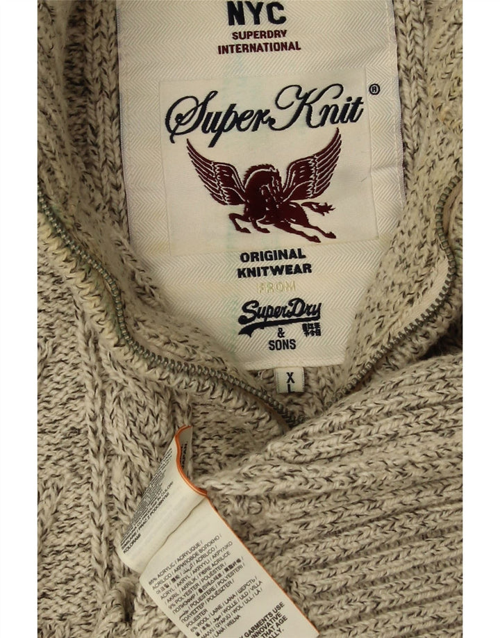 SUPERDRY Męski sweter zapinany na zamek XL, beżowy, nakrapiany akryl
