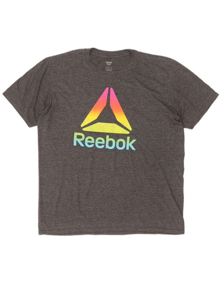 Męska koszulka Reebok z grafiką, duża, szara, poliestrowa