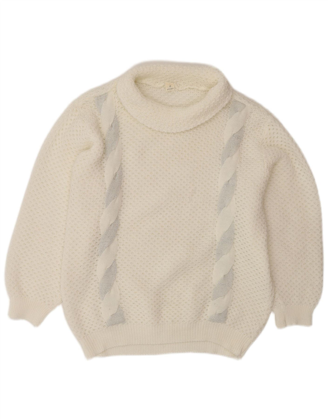 Damski sweter oversize VINTAGE z wywijanym dekoltem UK 14, średni biały