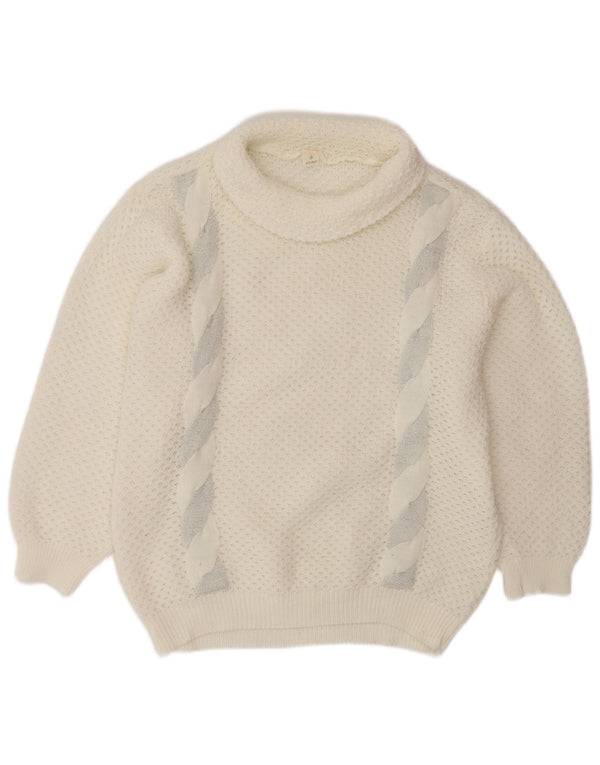 Damski sweter oversize VINTAGE z wywijanym dekoltem UK 14, średni biały