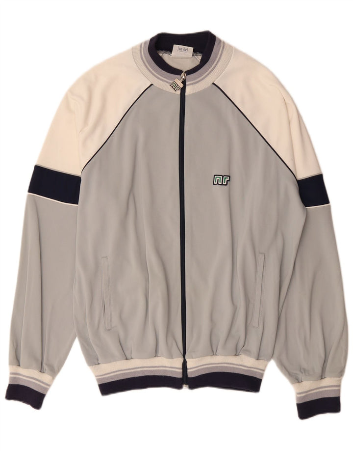 Męska kurtka dresowa w stylu vintage IT 52, duża, szara, z blokami kolorów