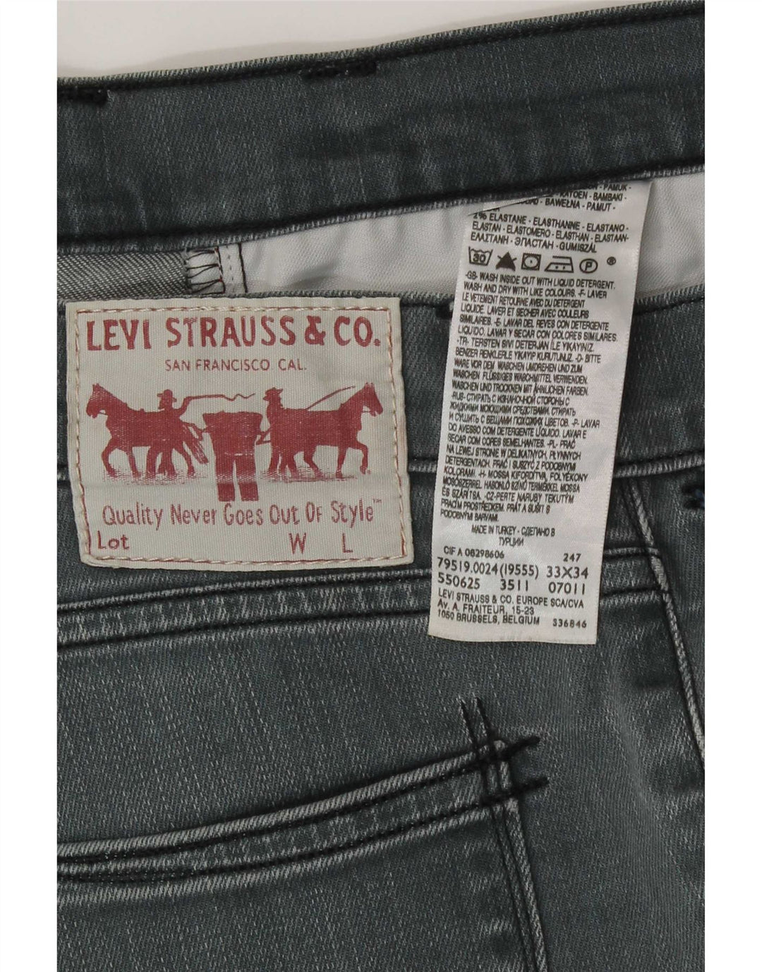 Męskie jeansy Levi's W33 L34 Szara bawełna