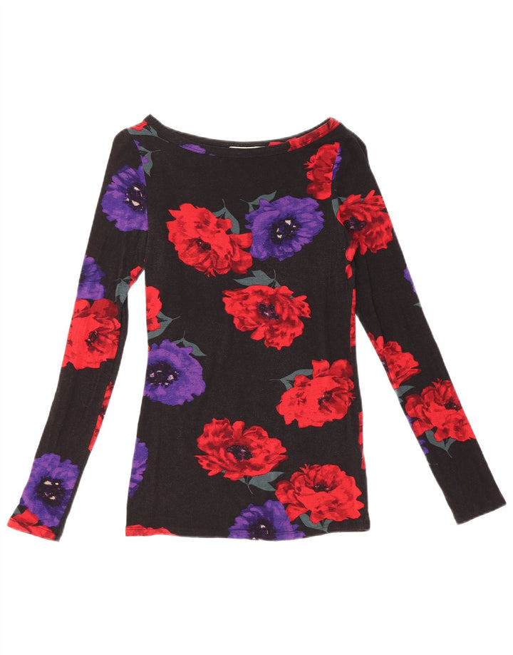 Damski top Oasis z długim rękawem UK 4 XS, czarna, kwiatowa wiskoza