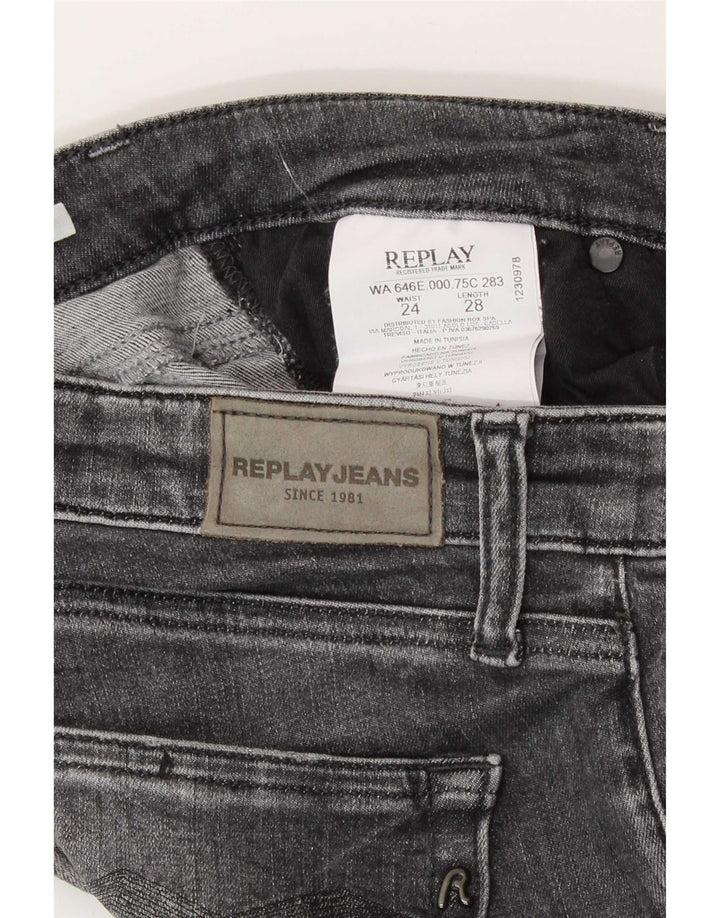 Damskie jeansy Replay Crop W24 L24 Szara bawełna