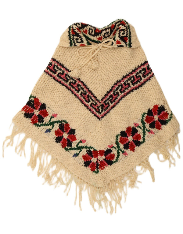 Damski sweter poncho VINTAGE w jednym rozmiarze, beżowy w kwiaty