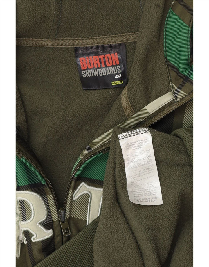 Męski sweter Burton z grafiką i zamkiem błyskawicznym, duży, zielony poliester w kratkę