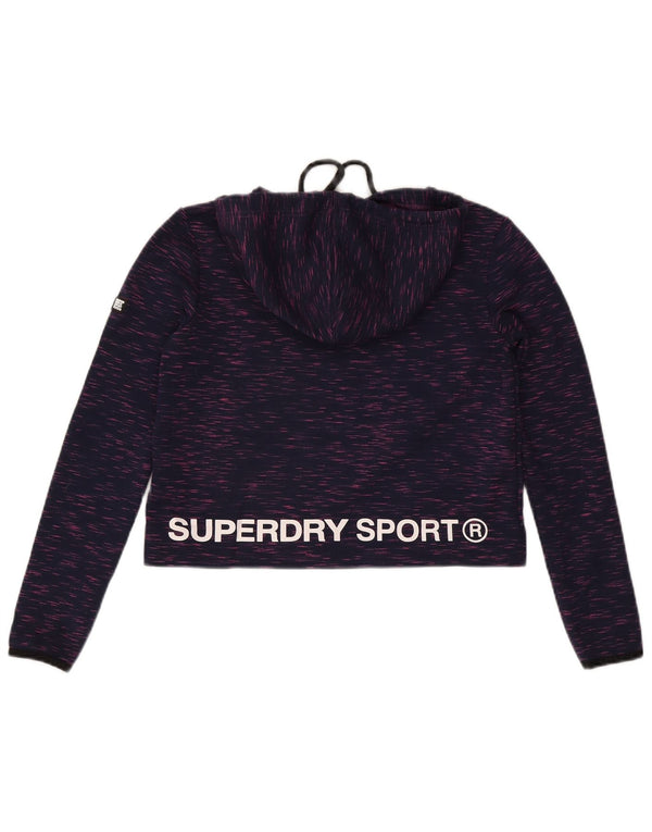 Damski sweter oversize z kapturem Superdry z grafiką, UK 6 XS, fioletowy nakrapiany