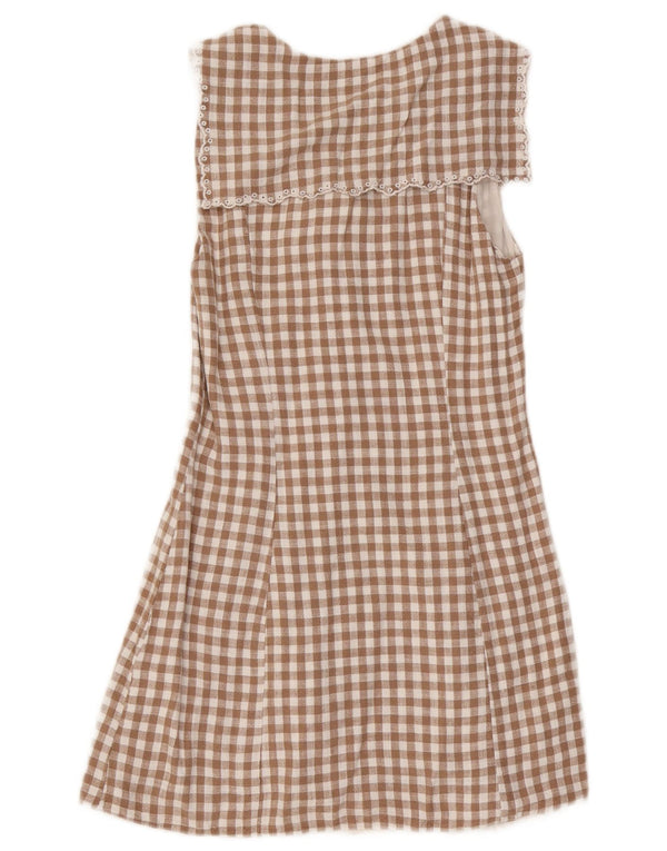 Damska sukienka typu shift bez rękawów Zara UK 10 Small Brown Gingham Wiskoza