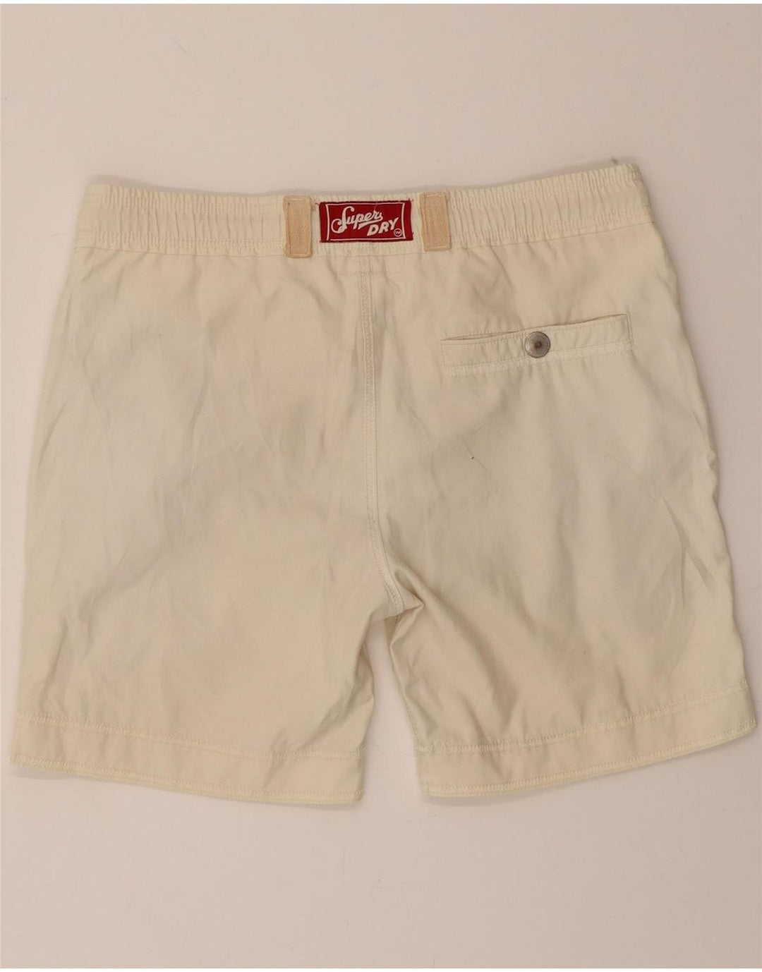 SUPERDRY Mens Graphic Swimming Shorts Small Off White Polyester Vintage Superdry and Second-Hand Superdry from Messina Hembry 