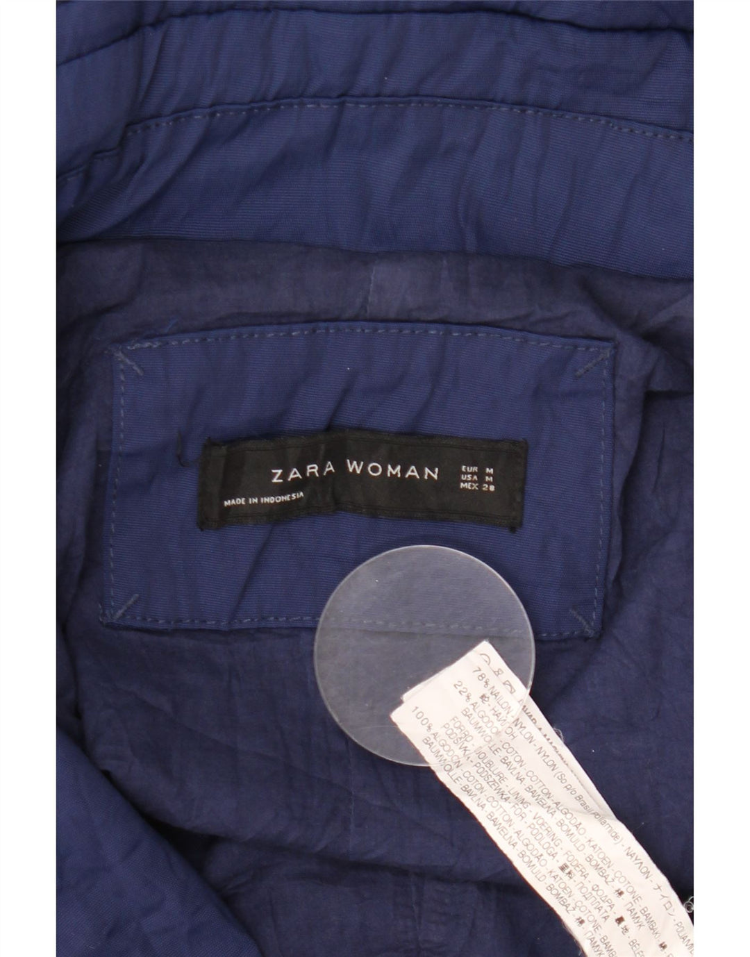 Damska kurtka parka z kapturem Zara UK 14, średni granatowy nylon