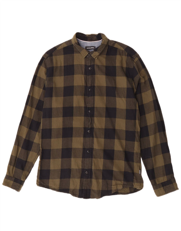 Męska koszula flanelowa Jack & Jones, średnia, bawełniana kratka khaki