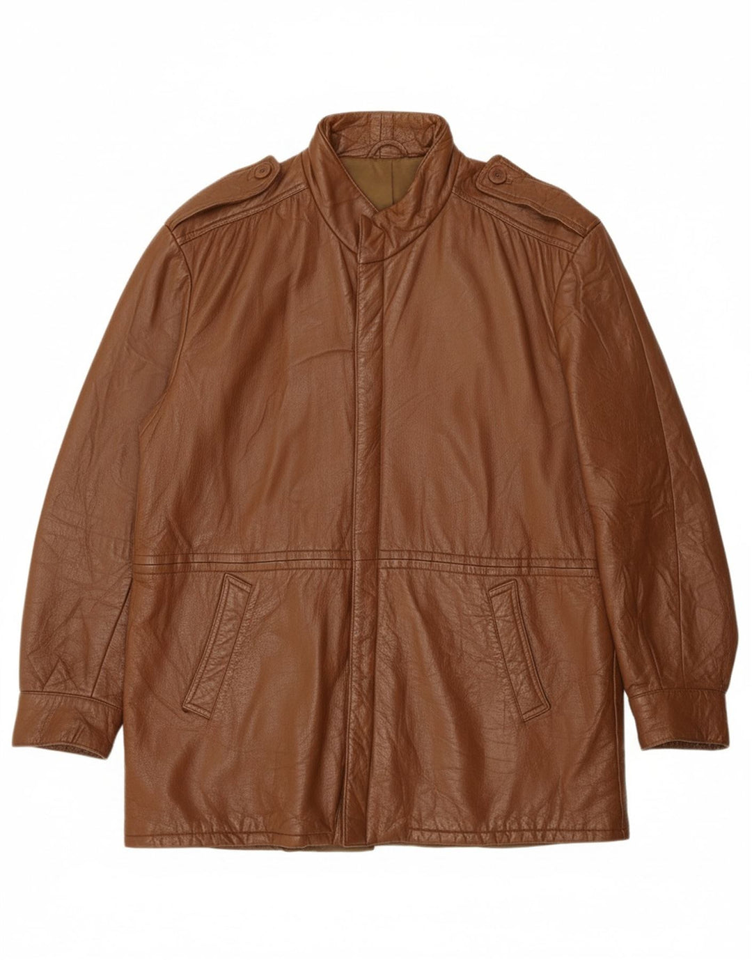 VINTAGE Mens Military Leather Jacket IT 48 Medium Brown Leather