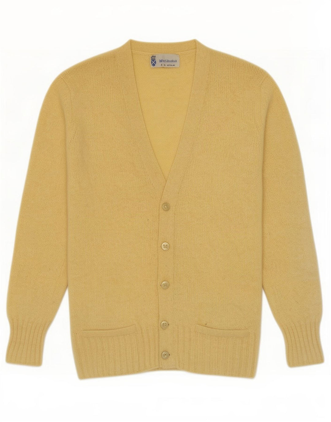 Sweter męski w stylu vintage, mały, żółty, z dziewiczej wełny