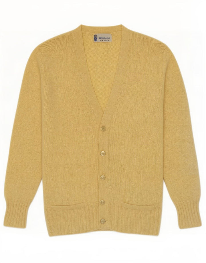 Sweter męski w stylu vintage, mały, żółty, z dziewiczej wełny