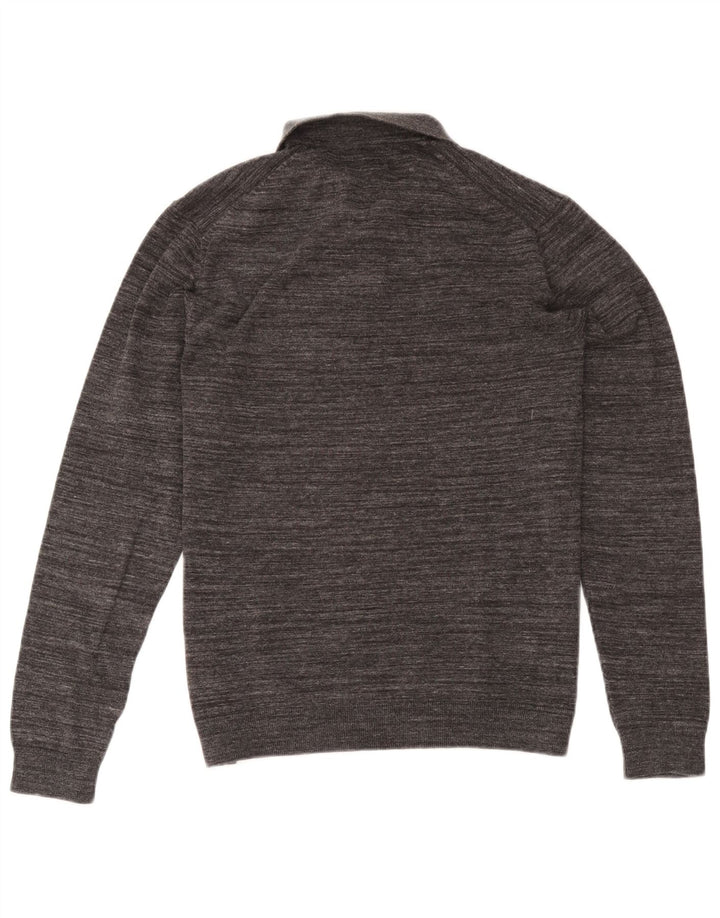 Marks & Spencer Męski sweter polo z dekoltem w serek, średnioszary, bawełniany w cętki