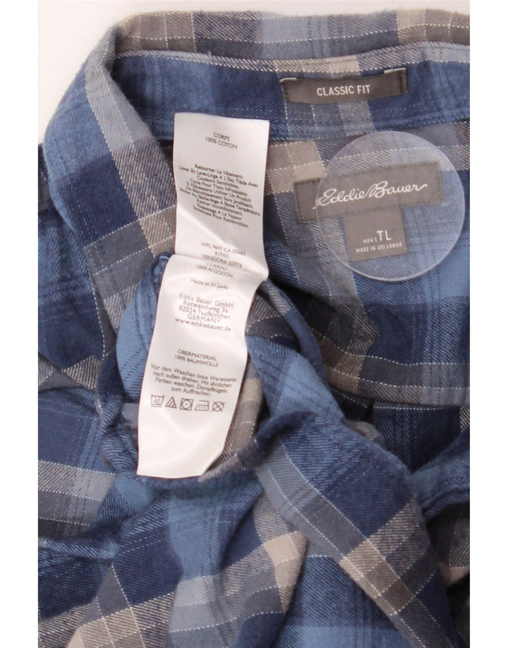EDDIE BAUER Męska koszula flanelowa o klasycznym kroju, duża, bawełniana w niebieską kratkę