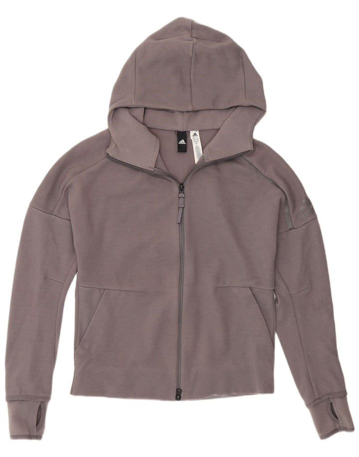 ADIDAS Womens Oversized Zip Hoodie Sweater UK 8/10 Small Grey