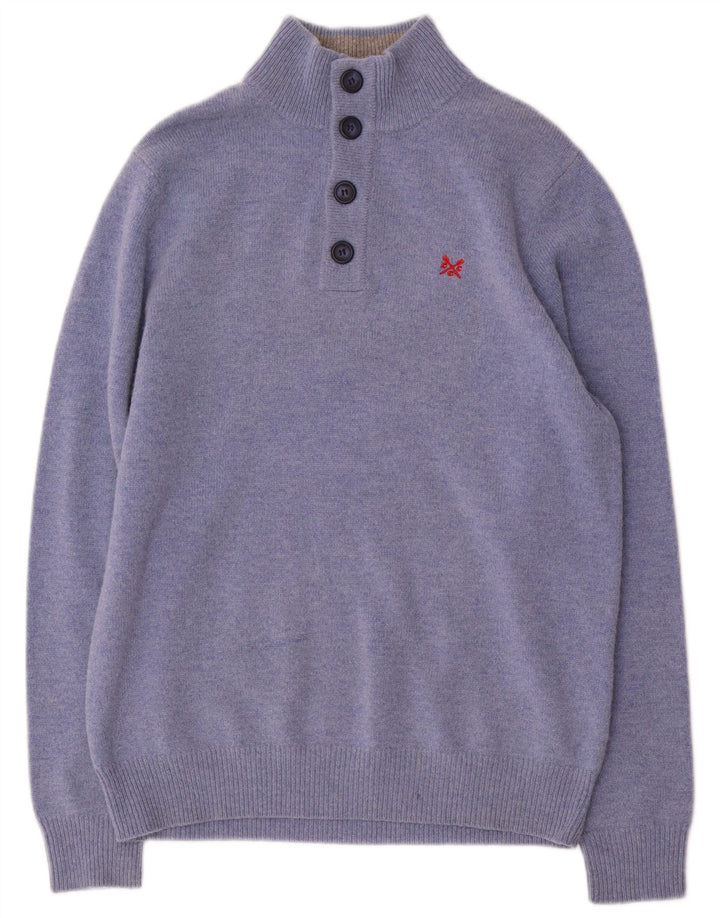 Crew Clothing Męski sweter zapinany na guziki Średni niebieski wełniany