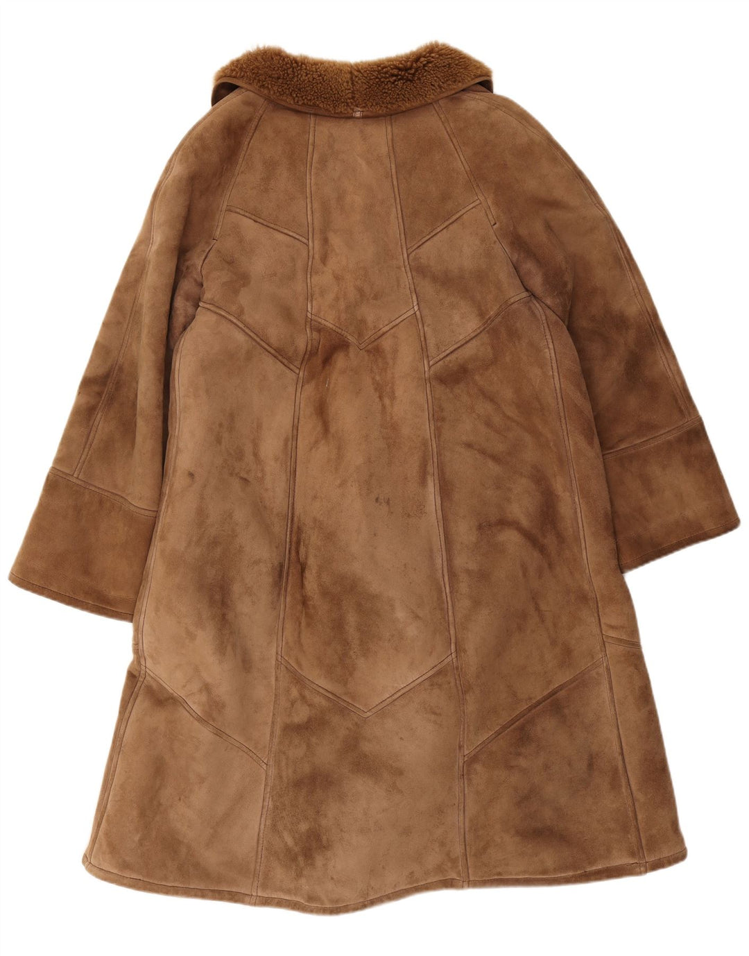Damski płaszcz z owczej skóry w stylu vintage IT 44 Średni brązowy płaszcz z owczej skóry