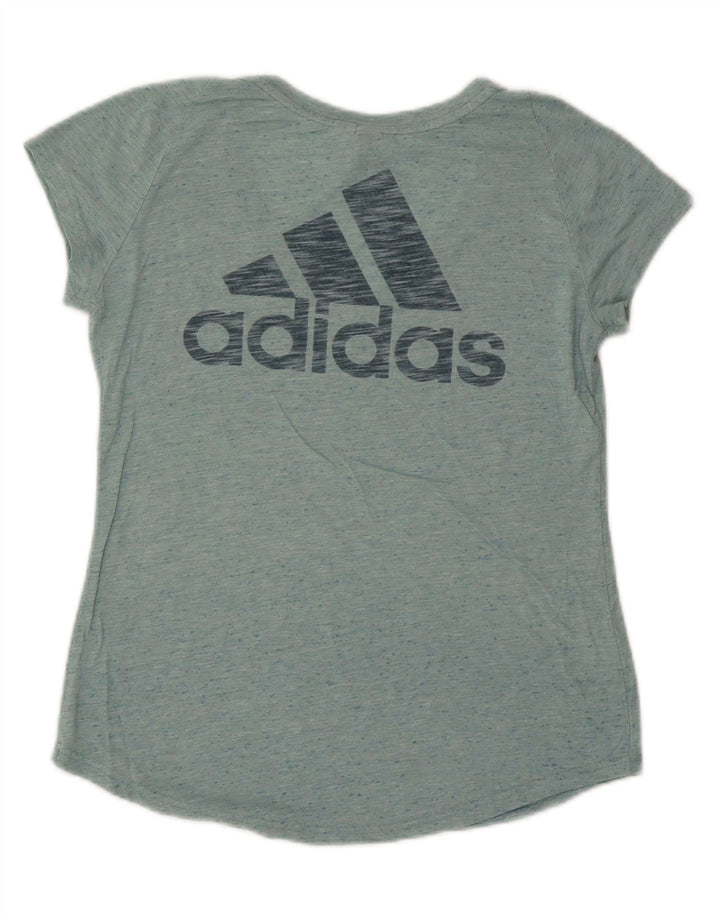 ADIDAS Womens Graphic T-Shirt Top UK 14 Medium Blue Flecked Vintage Adidas and Second-Hand Adidas from Messina Hembry 