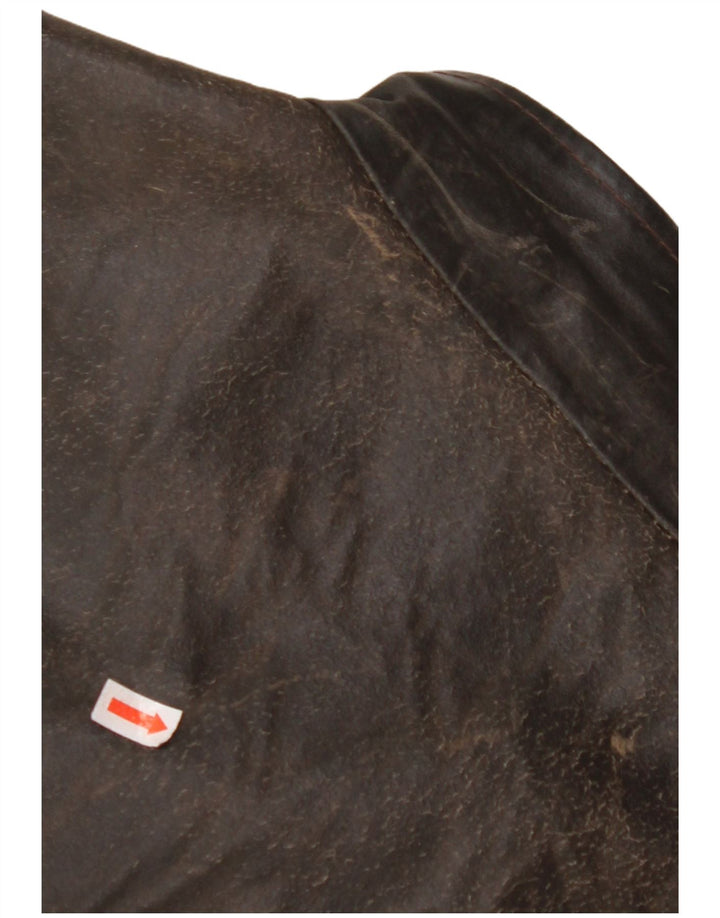 Damska kurtka skórzana VINTAGE z rękawem 3/4 UK 14, średnia brązowa skóra